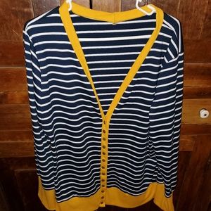 Navy& yellow stripe cardigan 3XL